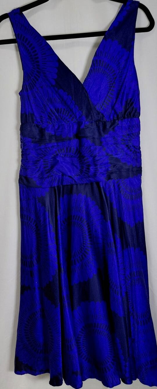 Monsoon Silk Blend Blue A-Line Midi Lined Pleated Dress Women Size 6